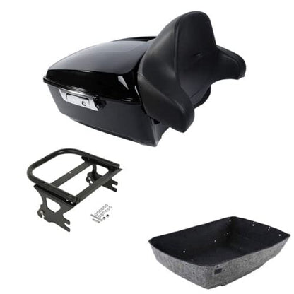 TCMT King Motorcycle Trunk Backrest Two Up Mounting Rack Fit For Harley Touring 1997-2008 Electra Glide Road Glide Street Glide Pack - color: No Speaker Holes: Style B Black Rack