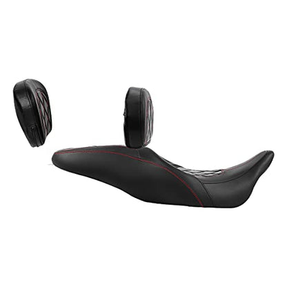 C.C. RIDER Classic Seat Backrest Pad - Driver Seat Rider Sissy Bar Passenger Backrest Pad Kit fit for Harley Davidson Touring Road King Street Glide Electra Glide Road Glide 2014-2023 - color: Seat + Driver Pad + Passenger Sissy Bar Black Red