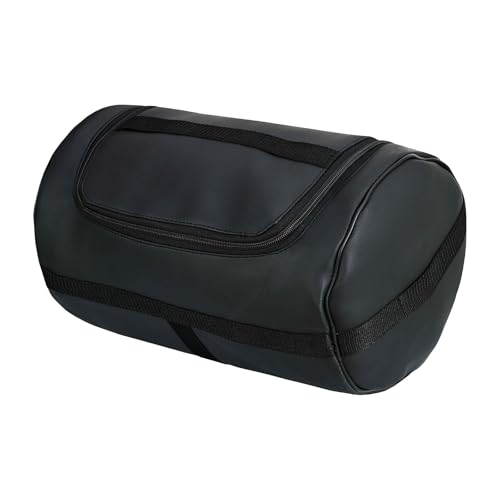 Expandable Black PU Motorcycle Sissy Bar Bag, Weather Resistant Luggage with Secure Mounting and Multiple Storage Compartments