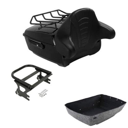 TCMT King Motorcycle Trunk Box Backrest Two Up Mounting Rack Top Rack Fit For Harley Touring 1997-2008 Electra Glide Road Glide Street Glide Pack - color: No Speaker Holes: Style F Black Rack
