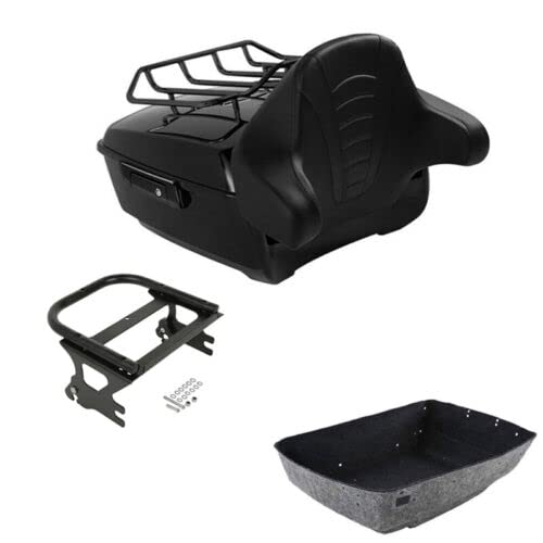 TCMT King Motorcycle Trunk Box Backrest Two Up Mounting Rack Top Rack Fit For Harley Touring 1997-2008 Electra Glide Road Glide Street Glide Pack - color: No Speaker Holes: Style F Black Rack