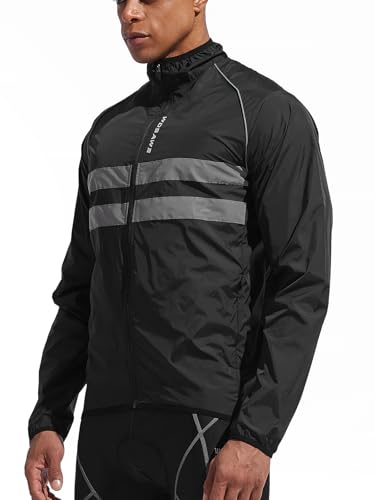 WOSAWE Men's High Visibility Cycling Wind Jacket Water Resistance Reflective Windbreaker - color: Black Jacket 215, size: Medium