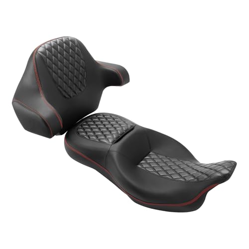 SLMOTO Hammock Seat Driver Rider Brackrest Wrap Around King Trunk Backrest Pad fit for Harley Touring Road King Street Glide Road Glide Electra Glide 2014-2023 2 Up Seat Black Red - color: B Style G Black Seat