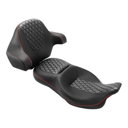 SLMOTO Hammock Seat Driver Rider Brackrest Wrap Around King Trunk Backrest Pad fit for Harley Touring Road King Street Glide Road Glide Electra Glide 2014-2023 2 Up Seat Black Red - color: B Style G Black Seat
