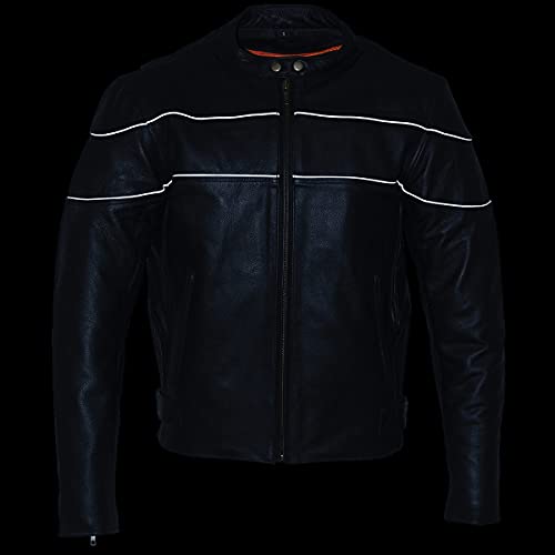 Milwaukee Leather SH1785 Men's Black Leather Scooter Style Motorcycle Jacket w/Side Stretch and Reflective Piping - size: 4X-Large