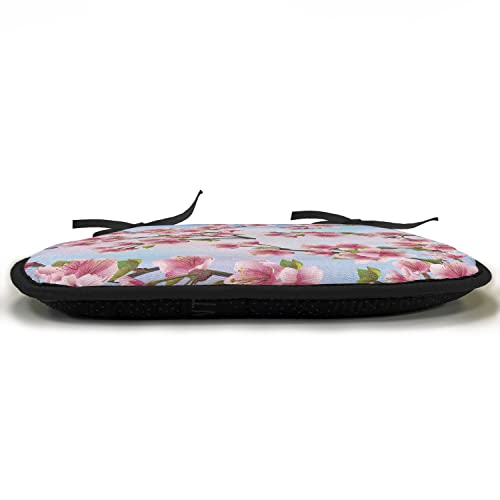 Lunarable Japanese Chair Cushion Pad, Fresh Sakura Petals on a Vivid Sunny Weather Day with Pink Blossoms Spring Theme, Seat Padding for Kitchen & Patio with Anti-Slip Backing, 16"x16", Pink Blue - color: Pink Blue, size: Pack of 1