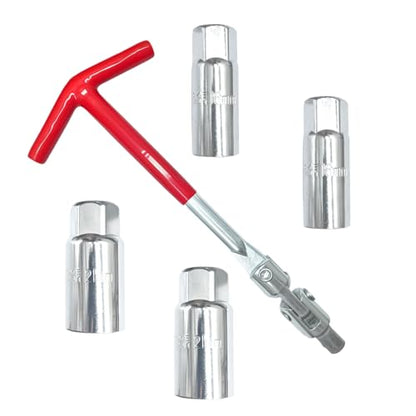 5 PCS Spark Plug Socket Wrench Set, T-Handle Remover Installer Tool with 16mm (5/8") & 21mm (13/16") Sockets, 360° Swivel Carbon Steel Tool for Motorcycle, Lawn Mower & Small Engine