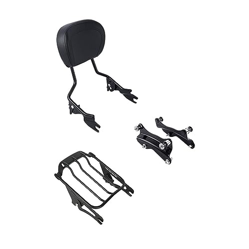 XFMT Detachable Sissy Bar Passenger Backrest Pad W/Luggage Rack & 4-Point Docking Hardware Kits Fit For Harley Air-Wing Touring Road King Street Glide Road Glide Electra Glide 2014-Later, Black - color: Black Air Wing Luggage Rack, size: For Harley Tourin
