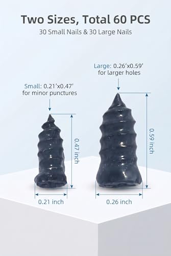 63 PCS Tire Repair Rubber Nails Kit with 2 Tubes of Black Tire Sealant Glue, Screw in Tire Plugs Set for Cars Motorcycles Trucks - size: 63 PCS Tire Sealant Glue Included