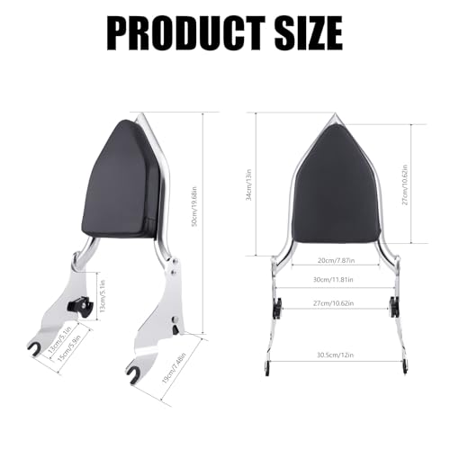 Detachable Sissy Bar Backrest Passenger Backrest Compatible with Harley Touring Street Glide Road Glide Road King Electra Glide 2009-2025 (Chrome) - color: Chrome