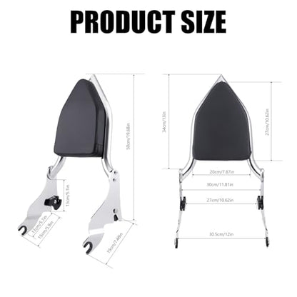 Detachable Sissy Bar Backrest Passenger Backrest Compatible with Harley Touring Street Glide Road Glide Road King Electra Glide 2009-2025 (Chrome) - color: Chrome