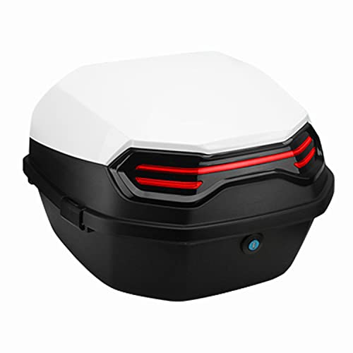 Motorcycle Tail Box 30L Waterproof Helmet Trunk Universal Top Box Lockable with Bracket Base Plate 15"x15"x11" Lightweight(White)