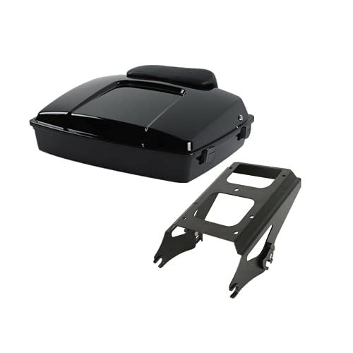 TCMT 5.5" Razor Motorcycle Trunk Box Backrest Pad Two Up Mounting Rack Fit For Harley Touring 2009-2013 Road Glide Road King Street Glide Pack - color: BLack Lacthes Trunk+Backrest+Black2 up Rack