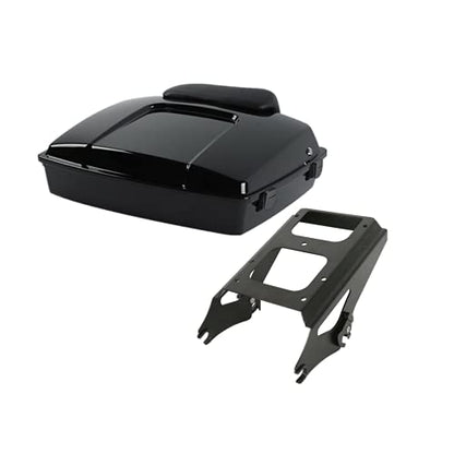 TCMT 5.5" Razor Motorcycle Trunk Box Backrest Pad Two Up Mounting Rack Fit For Harley Touring 2009-2013 Road Glide Road King Street Glide Pack - color: BLack Lacthes Trunk+Backrest+Black2 up Rack