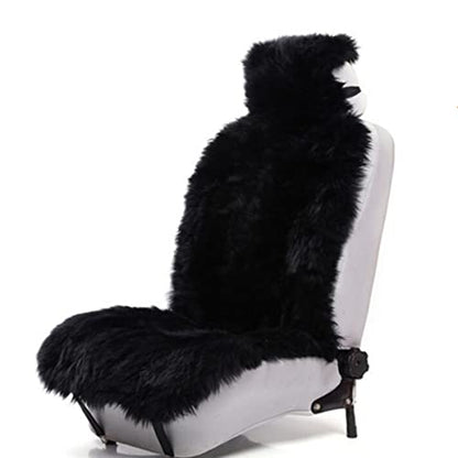 Winter Warm Authentic Australia Sheepskin Car Seat Cover Luxury Long Wool Front Seat Cover Fits Most Car, Truck, SUV, or Van (Black) - color: Black