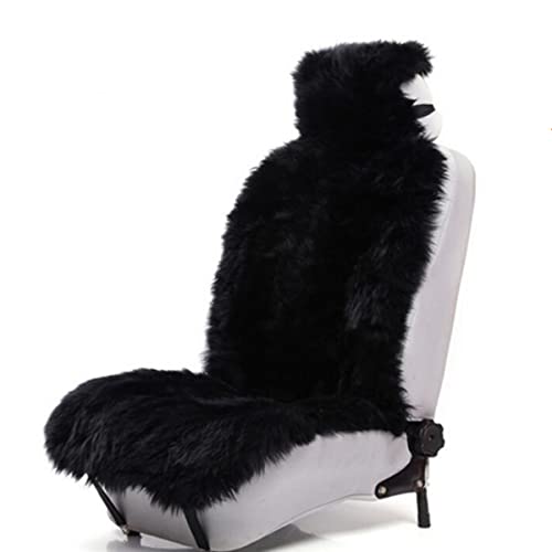 Winter Warm Authentic Australia Sheepskin Car Seat Cover Luxury Long Wool Front Seat Cover Fits Most Car, Truck, SUV, or Van (Black) - color: Black