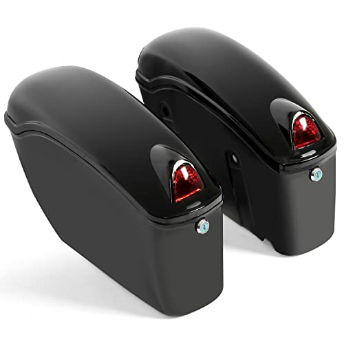 ECOTRIC Black Universal Hard Saddle Bag Trunk Tail Box w/Top Rack & Backrest & Tail Light Compatible with Yamaha Cruiser - color: Black, size: Trunk 50L & Saddlebags 35L