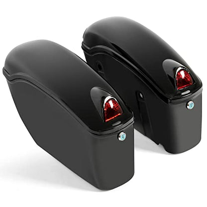 ECOTRIC Black Universal Hard Saddle Bag Trunk Tail Box w/Top Rack & Backrest & Tail Light Compatible with Yamaha Cruiser - color: Black, size: Trunk 50L & Saddlebags 35L