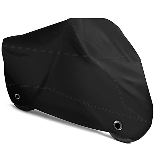 XYZCTEM Motorcycle Cover -Waterproof Outdoor Storage Bag,Made of Heavy Duty Material, Fits up to 97" All Motors(Black& Lockholes& Professional Windproof Strap) - color: Black, size: 97"