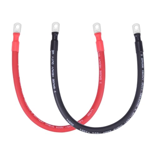 2 AWG Flexible Battery Cable with 5/16" Terminals - OFC Pure Copper Inverter & Welding Wire for Automotive Solar RV Motorcycle (Red + Black 1.5FT Pair) - color: 1.5 FT Black + 1.5 FT Red, size: 2AWG 5/16"