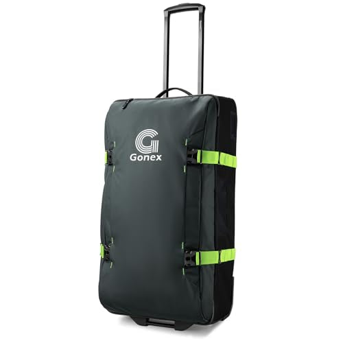 Gonex Rolling Duffle Bag with Wheels, Water-repellent 90L Nylon Large Wheeled Travel Duffel Luggage with TSA Lock & Telescopic Handle 30 inch, Dark Green - color: Dark Green, size: 30 inch