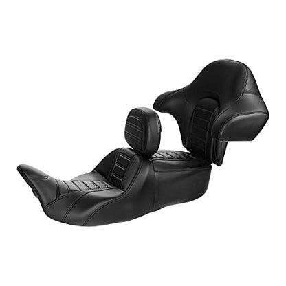 SLMOTO Hammock Driver Passenger Seat with Rider Backrest and King Tour Trunk Backrest Pad fit for Harley Touring Road King Street Electra Glide 2014-2023 - color: B# Red