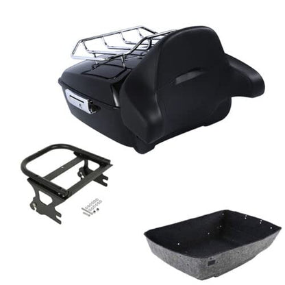 TCMT King Motorcycle Trunk Backrest Pad Top Rack Two Up Mounting Rack Fit For Harley Touring 1997-2008 Electra Glide Road Glide Street Glide Pack - color: No Speaker Holes: Style A Black Rack