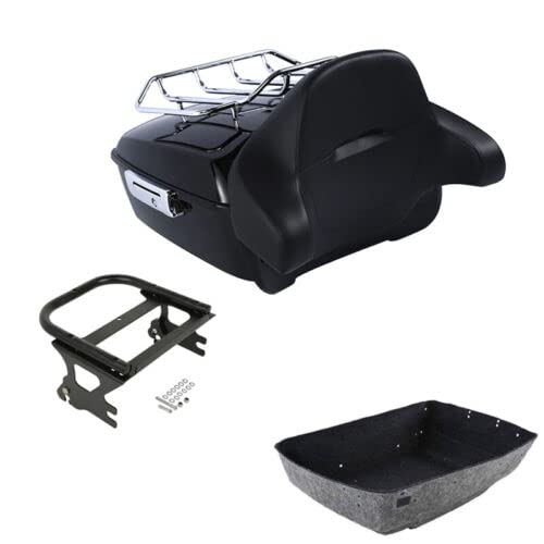 TCMT King Motorcycle Trunk Backrest Pad Top Rack Two Up Mounting Rack Fit For Harley Touring 1997-2008 Electra Glide Road Glide Street Glide Pack - color: No Speaker Holes: Style A Black Rack
