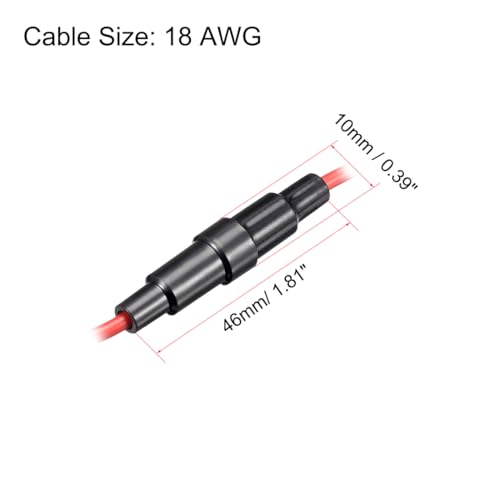 uxcell 15 Pcs 5x20mm Inline Screw Type Fuse Holder 18 Gauge AWG Red Wire with 30 Pcs 10A Fast Blow Glass Fuses - size: 18awg,5x20mm