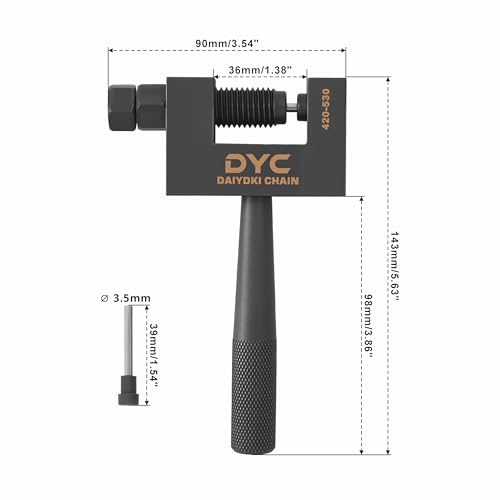 DYC Professional Chain Breaker Tool 420–530 with 2 Replaceable Cutting Pins & Hex Key, Fits 40/410/415/420/428/50/520/525/530 Roller Chain for Motorcycle/ATV/Mini Bike/Pit Bike/Dirt Bike & Go Kart - size: PRO Chain Breaker 420-530