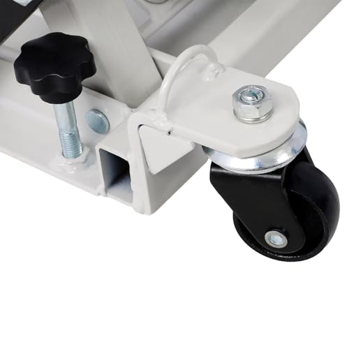 Hydraulic Motorcycle Lift Jack 1500 LBS Capacity, ATV Scissor Lift Jack with 4 Wheels, Foot-Operated Hoist Stand for Motorcycles, ATVs, UTVs, and Powersports, Includes 2 Tie-Down Straps, Gray