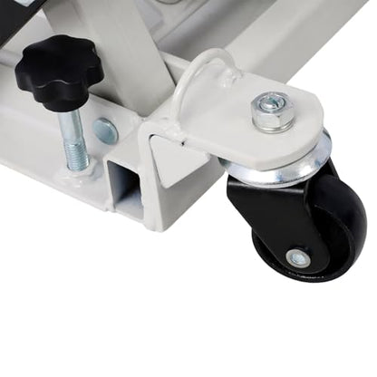 Hydraulic Motorcycle Lift Jack 1500 LBS Capacity, ATV Scissor Lift Jack with 4 Wheels, Foot-Operated Hoist Stand for Motorcycles, ATVs, UTVs, and Powersports, Includes 2 Tie-Down Straps, Gray