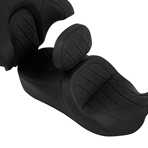 C.C. RIDER 2-Up One-Piece Seat Driver Rider Backrest and King Tour Trunk Backrest Fit for Harley Touring Road King Street Electra Glide Ultra Limited 2014-2023 - color: 15# Black (Seat With Backrests)