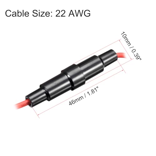 uxcell 15 Pcs 5x20mm Inline Screw Type Fuse Holder 22 Gauge AWG Red Wire with 30 Pcs 10A Fast Blow Glass Fuses - size: 22awg,5x20mm