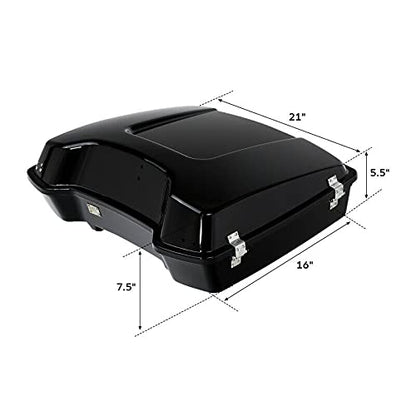 TCMT 5.5" Razor Motorcycle Trunk Box W/Latch Key Two Up Mounting Rack Fit For Harley Touring 2009-2013 Road Glide Road King Street Glide Pack - color: Chrome Lacthes Trunk+Black 2 up Rack