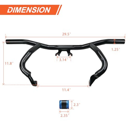 Engine Guard Flat Out Crash Bar for 2014-2025 Harley Touring Street Glide Road Glide Road King Electra Glide Ultra Models (Gloss Black w/Blue CNC) - color: Gloss Black w/Blue CNC
