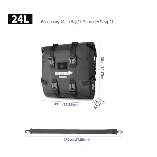 Rhinowalk Motorcycle Saddle Bag Waterproof Side Bag 24-42L, PVC Roll-Top Side Luggage with Magnetic Closure, Lightweight Rear Rack Pannier Bag with Reflective Logo (Black, 1pc) - color: Black 24L, 1pc