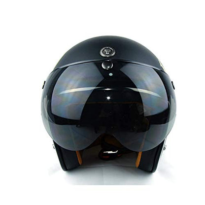 WANCAR Universal Motorcycle Retro Pilot-Style Standard 3 Snap-Button Visor Flip Up Down Open Face Helmet Wind Shield(Dark Smoke) - color: Dark Smoke