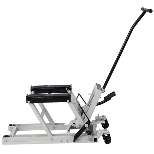 1500 Lbs Capacity Hydraulic Motorcycle Lift Jack - Gray Steel ATV Scissor Lift Table with Wheels and Safety Features