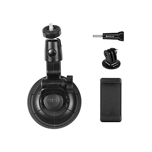 PULUZ Car Suction Cup Mount for GoPro/Insta 360/DJI Osmo Action Camera Vehicle Window & Windshield Mount Holder Camera Mount with 2.3-3.3 inch Phone Clamp & Tripod Adapter - size: 9cm/3.5inch Suction Cup