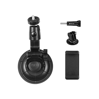 PULUZ Car Suction Cup Mount for GoPro/Insta 360/DJI Osmo Action Camera Vehicle Window & Windshield Mount Holder Camera Mount with 2.3-3.3 inch Phone Clamp & Tripod Adapter - size: 9cm/3.5inch Suction Cup