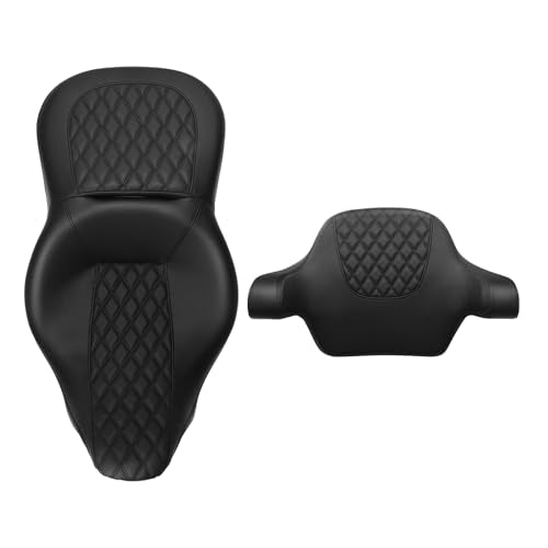 SLMOTO Hammock Rider Seat Driver Brackrest Wrap Around King Trunk Backrest Pad fit for Harley Touring Road King Street Glide Road Glide Electra Glide 2014-2023 2 Up Seat Black - color: B Style G Black Red + 2 Backrest