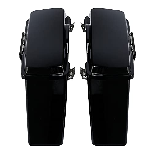 TCMT Hard Saddle bags Saddlebag Trunk W/Latch Keys Fits For Harley Touring Road King Road Street Glide Ultra Classic FLHT FLHR FLHX 1994-2013 - color: Vivid Black Black Latches#B