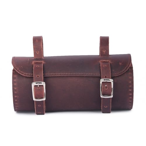 M RUFOUS Genuine Leather Saddle Bags for Motorcycles with Brass Buckle Closure, Premium Motorcycle Handlebar Bag, Cherry Motorcycle Tool Bag - Free Waterproof Cover - color: Cherry Brown