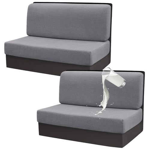 Gollense RV Dinette Cushion Covers Set of 2, Waterproof Stretch Camper Cushion Covers, Sectional Replacement RV Seat Covers for Trailer Couch, Includes 2 Backrest Cover & 2 Bench Cover (Light Grey) - color: Light Grey