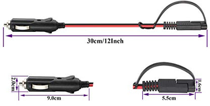 SAE Cigarette Lighter Charger Cable,16AWG 12V Cigarette Lighter Male Plug to SAE 2 Pin Quick Release Disconnect Connector Plug Adapter Extension Charging Cable with Fuse(0.3m/1ft-2Pack-M) - color: 0.3m-Male-2Pack