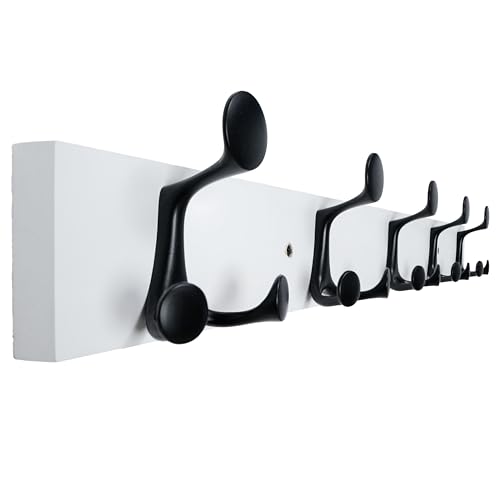 WEBI Coat Rack Wall Mount,30" Solid Wood Coat Hooks Wall Mounted Coat Hanger,16" Hole to Hole,Heavy Duty Hook Rack Rail,5 Triple Hooks for Hanging Coats,Jacket,Clothes,Hat,Backpack,White - color: White, size: 30 Inch