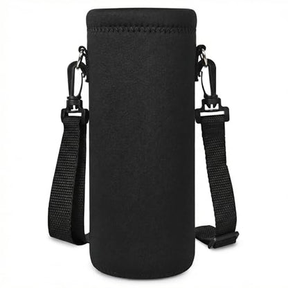 RICHEN Neoprene Water Bottle Carrier Bag with Adjustable Shoulder Strap,Insulated Water Bottle Cover for Stainless Steel/Glass/Plastic Bottles - color: Charcoal Black, size: 750ml