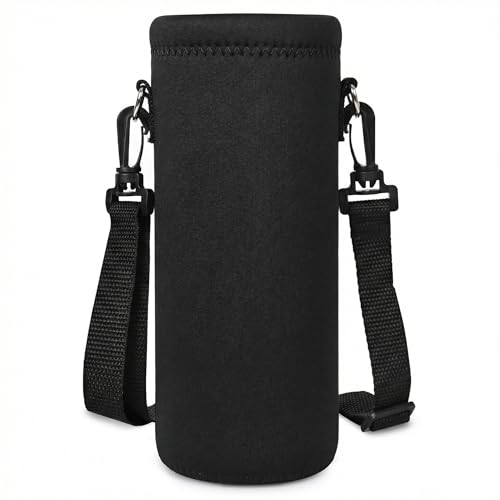 RICHEN Neoprene Water Bottle Carrier Bag with Adjustable Shoulder Strap,Insulated Water Bottle Cover for Stainless Steel/Glass/Plastic Bottles - color: Charcoal Black, size: 750ml