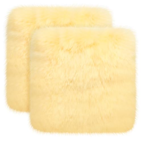 Drydiet 2 Pcs Natural Sheepskin for Bed Sores and Skin Imitation Wool Medical Sheepskins with Non-Slip Back for Pain Relief and Discomfort, Wool Seat Pad, 17 in x 17 in (Square,Beige) - color: Beige, style: Square